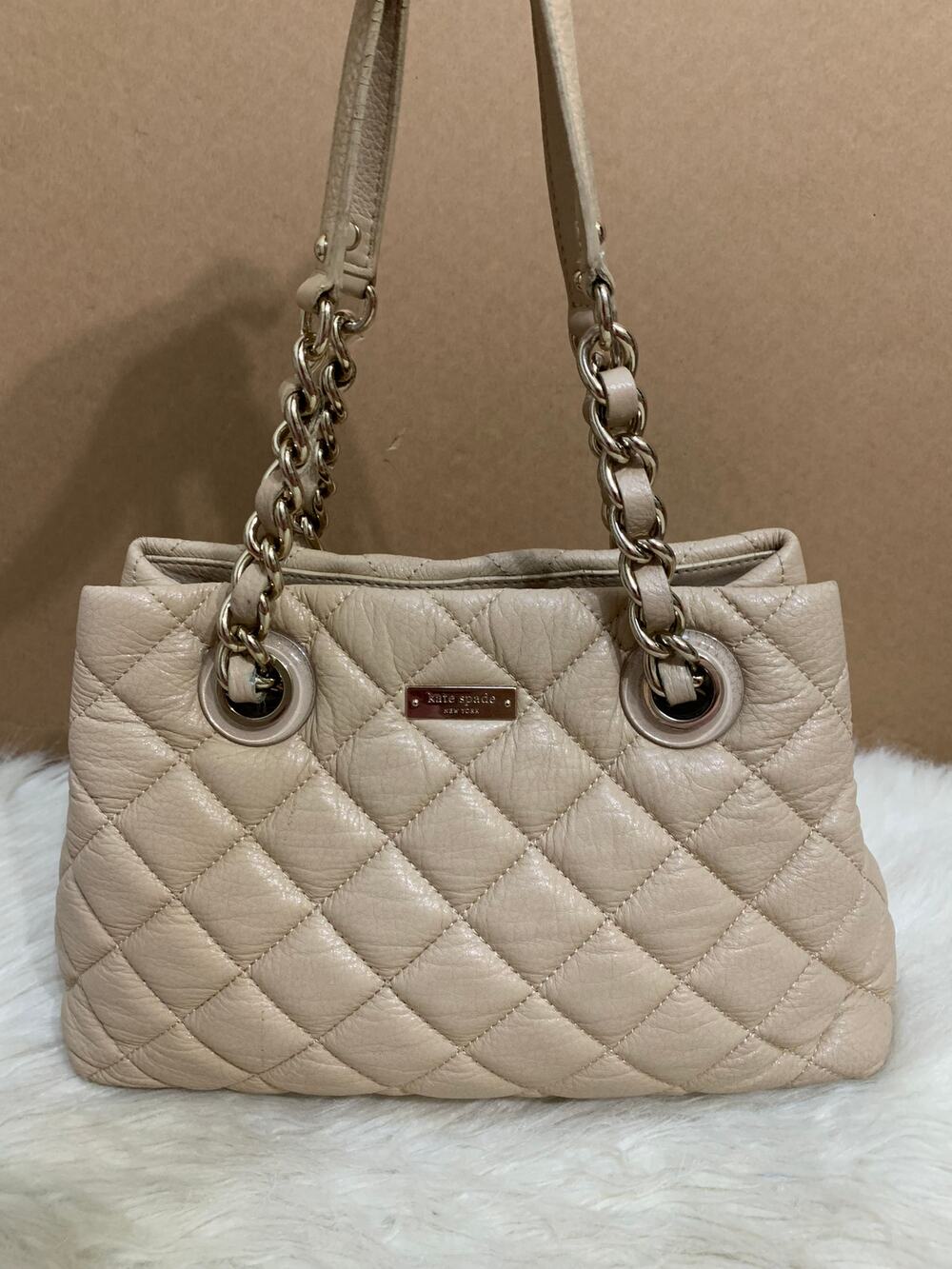 KATE SPADE GOLD COAST Small Quilted Nude Leather MARYANNE Chain Tote